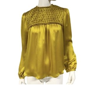 Womens NWT Catherine Malandrino Clarice Silk Smocked Peasant Blouse Top Size 0